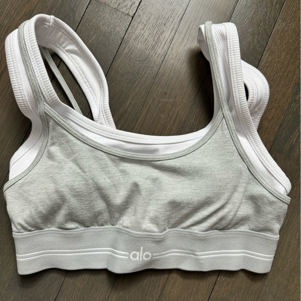 ALO Yoga Gray and White Sports Bra
